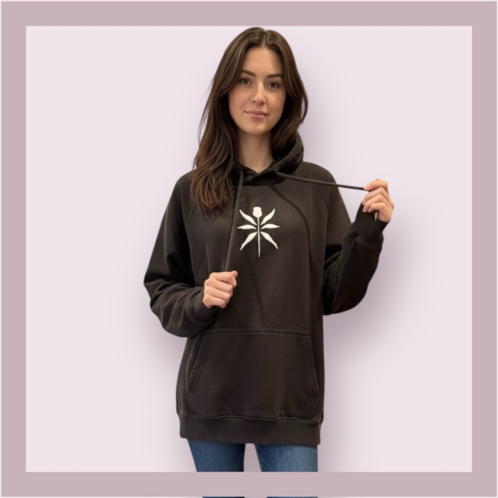 Roze Black Graphic Embroidered Hoodie